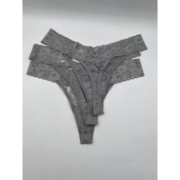 INC International Concepts Womens Lace Trim Thong Panties 3 Pack Gray Large New - Picture 3 of 6